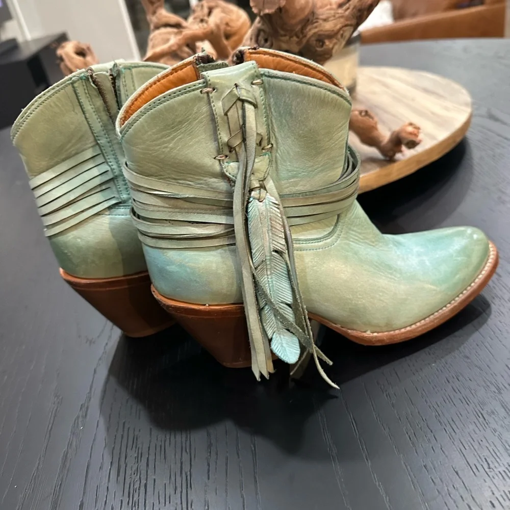 Lucchese Teal Leather Ankle Boots - Picture 4 of 7